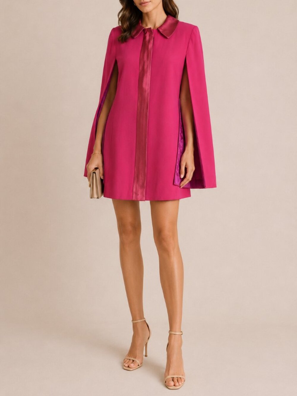 Vintage Hot Pink George Brown Fashion School Cape Mini Dress Satin Sz 10